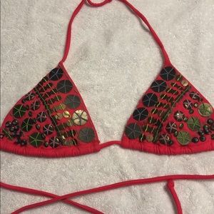 Victoria’s Secret Red Sequin Buttons Bikini Top